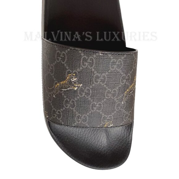 GUCCI SHOES MENS GG SUPREME CANVAS LOGO TIGER SLIDES SANDALS Size 9/ US 9.5 - Picture 11 of 15